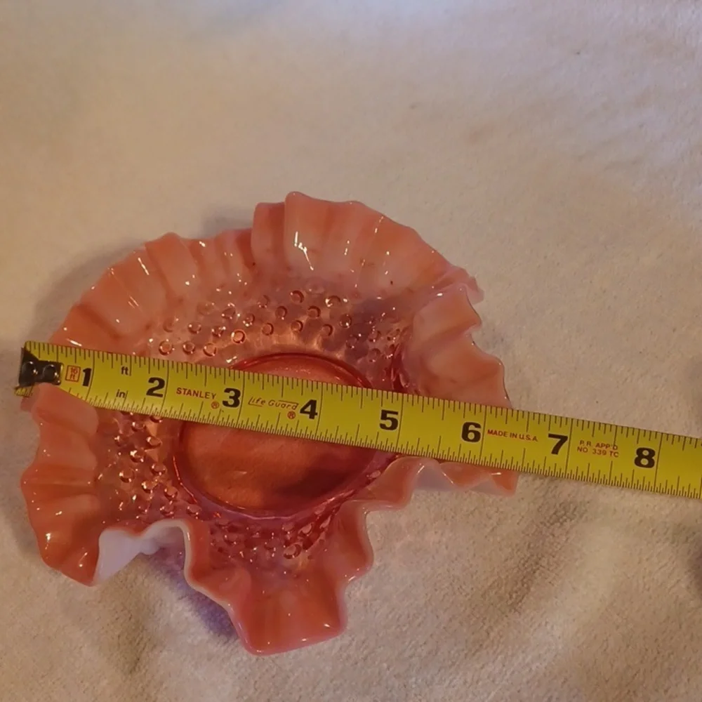 Vintage Cranberry Fenton Ruffled Dish Opalecent Hobnail